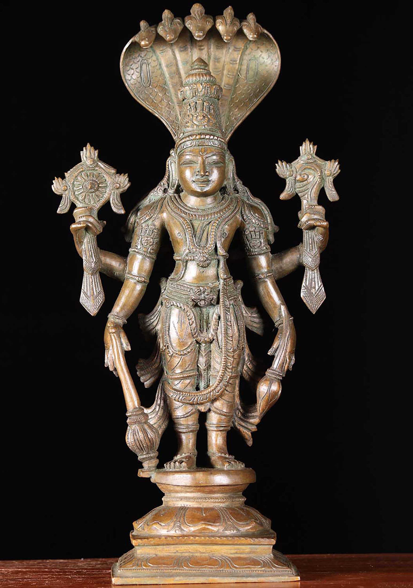 Bronze Vishnu With Anata Sesha Overhead 15"