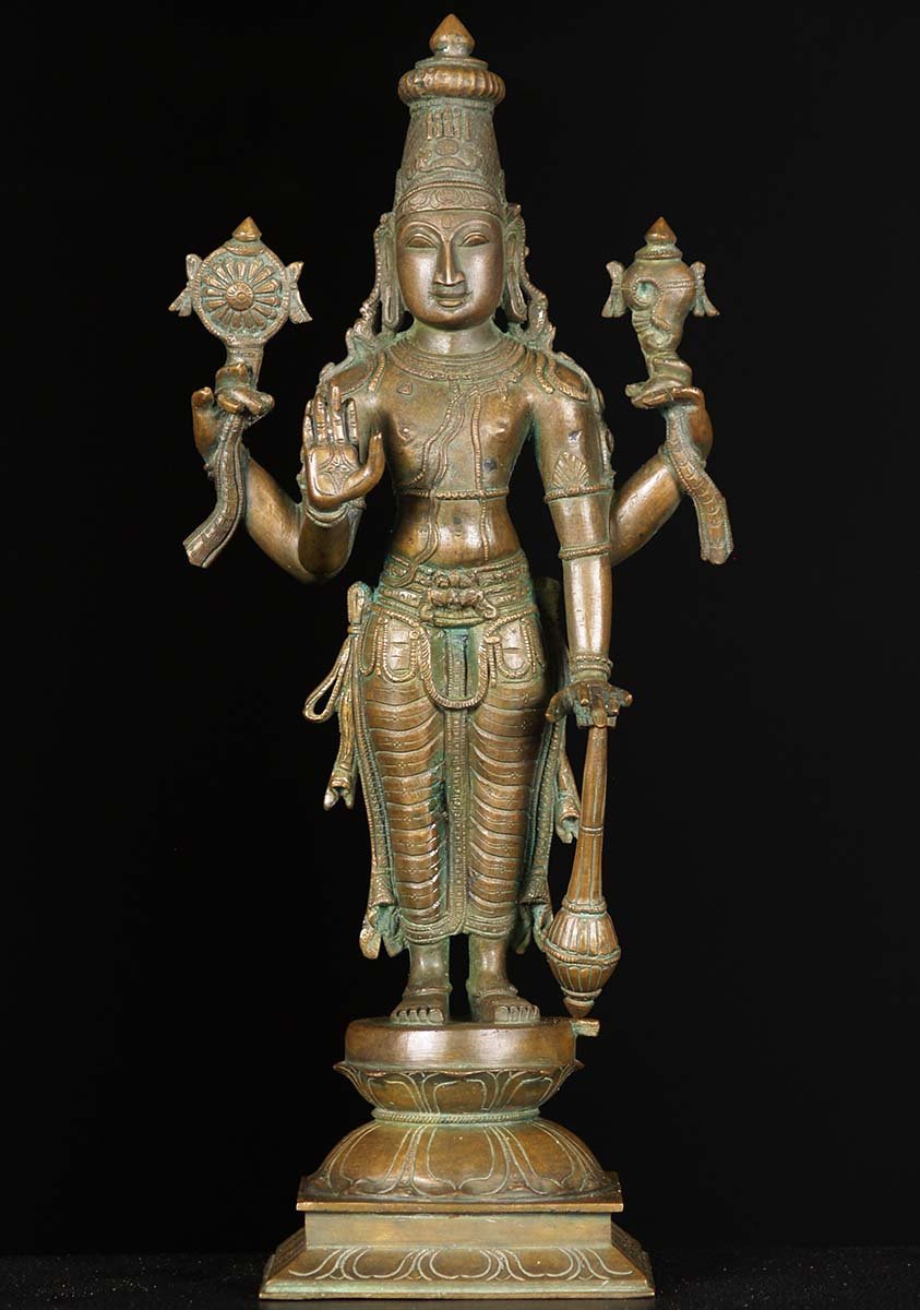 Bronze Abhaya Mudra Vishnu Statue with Club 16"