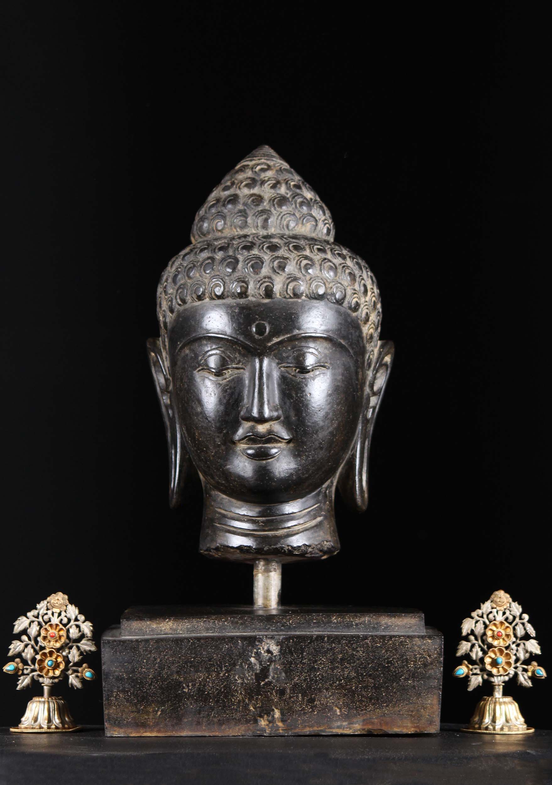 Stone Buddha Bust on Base 21"