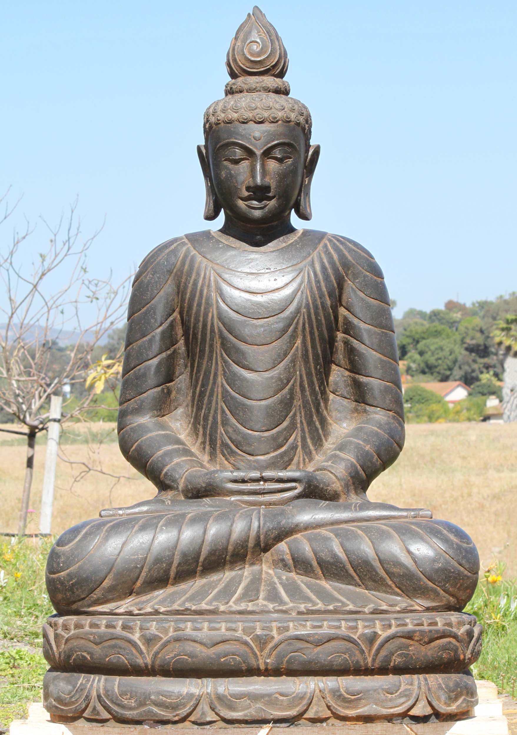 SOLD Stone Meditating Buddha with Flame Finial 39