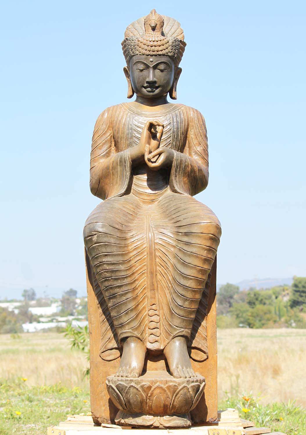 Stone Maitreya Buddha With Chicken Crown 57"