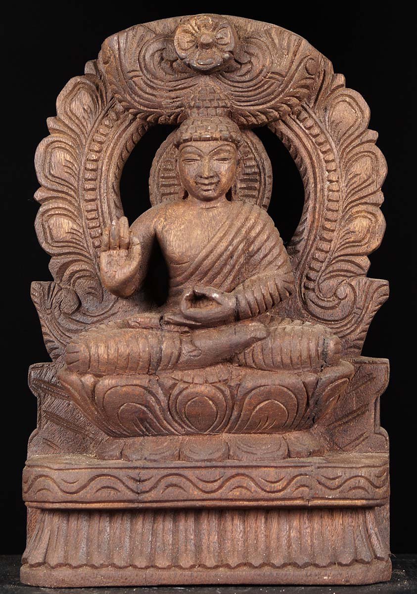 Wood Teaching Buddha Statue With Arch 12"