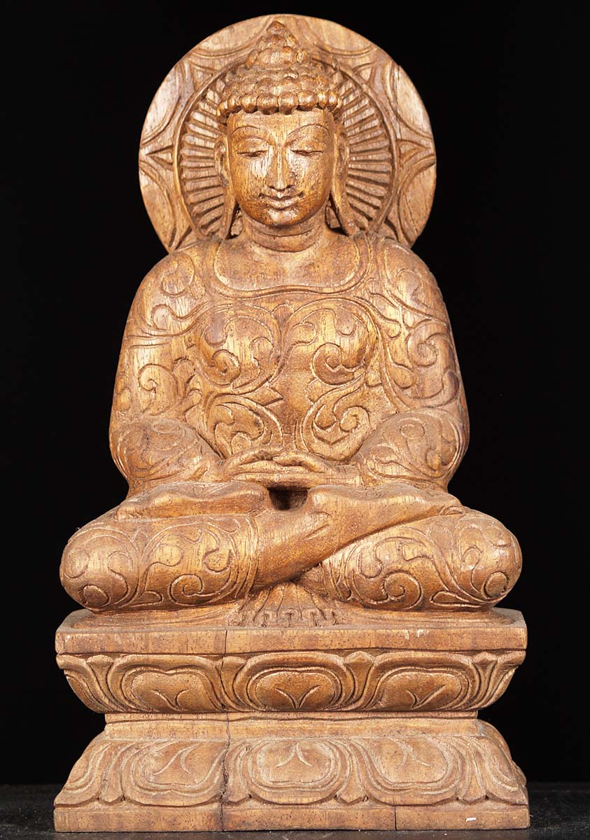 Small Wooden Meditating Buddha Statue 12"