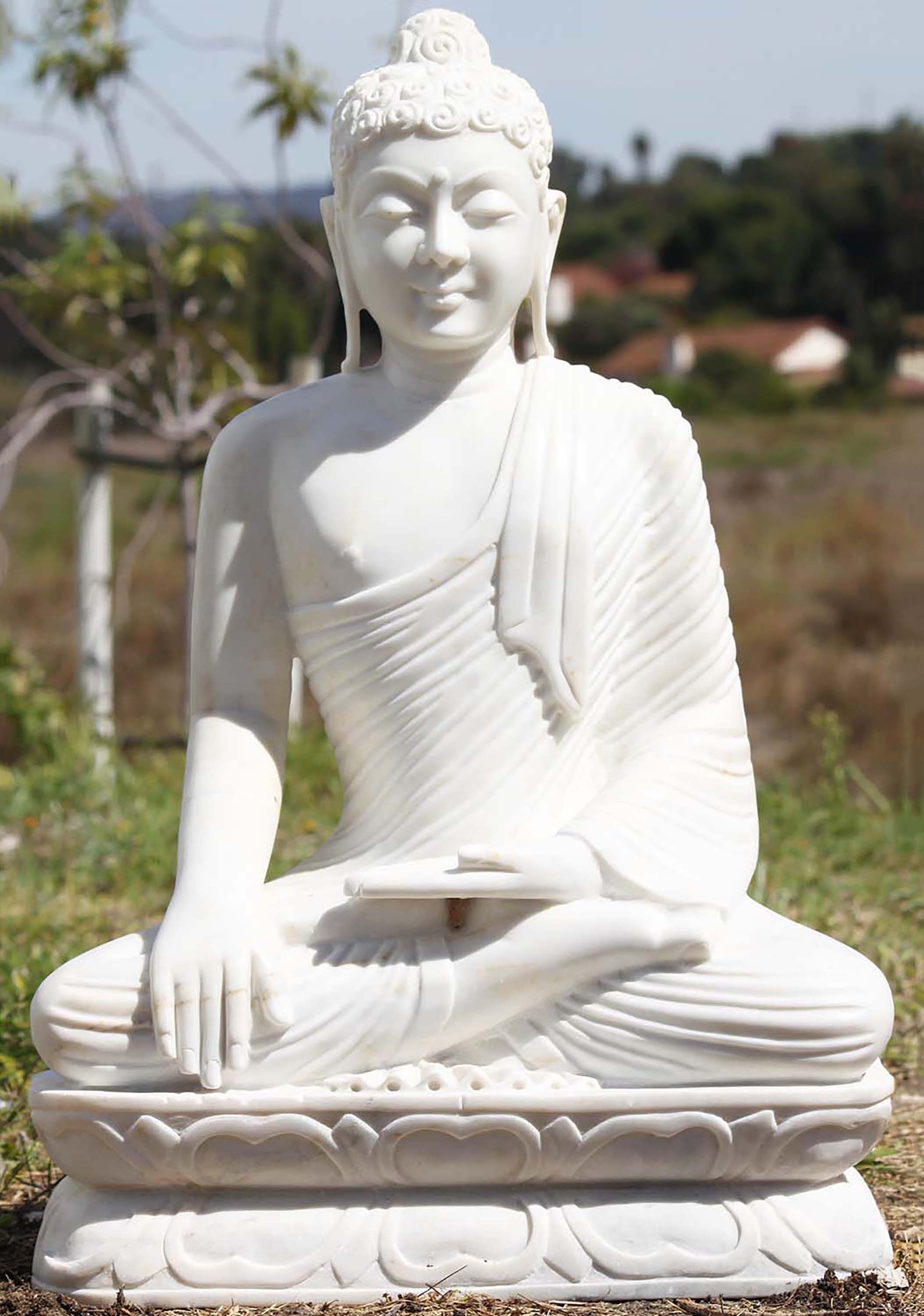 Marble Earth Touching Buddha Statue 28"