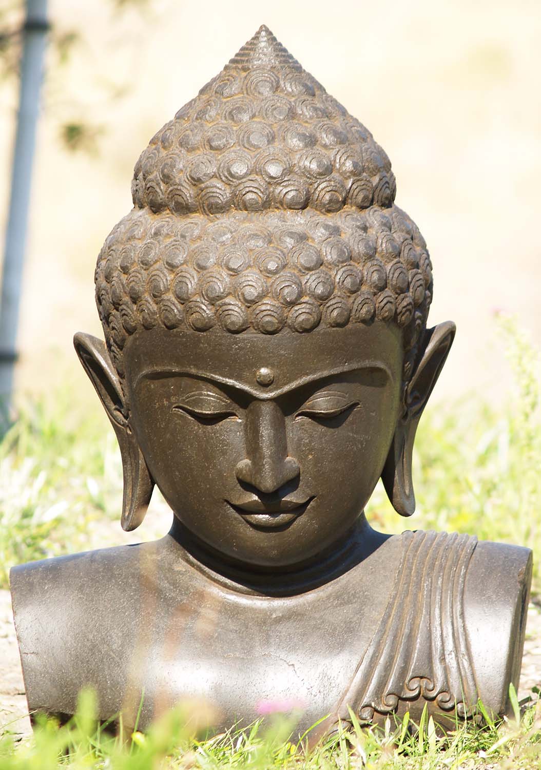 Stone Buddha Bust Statue 25"