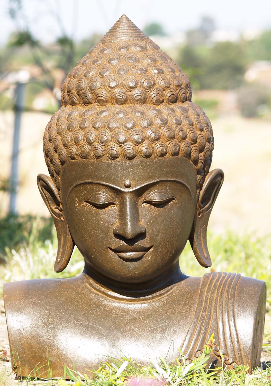 Stone Buddha Bust Sculpture 25"