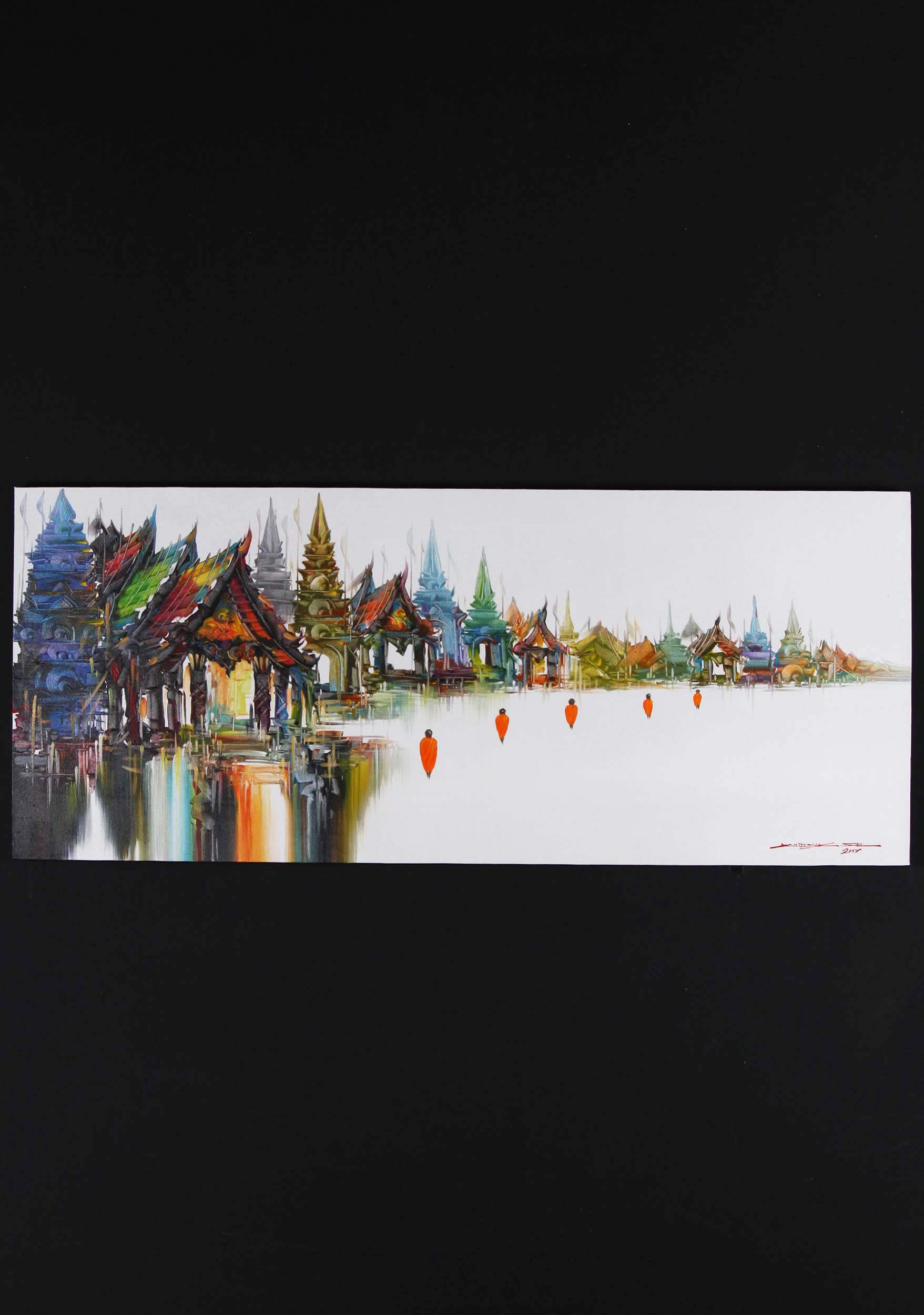 Thai Templescape Oil Buddhist Painting 48"