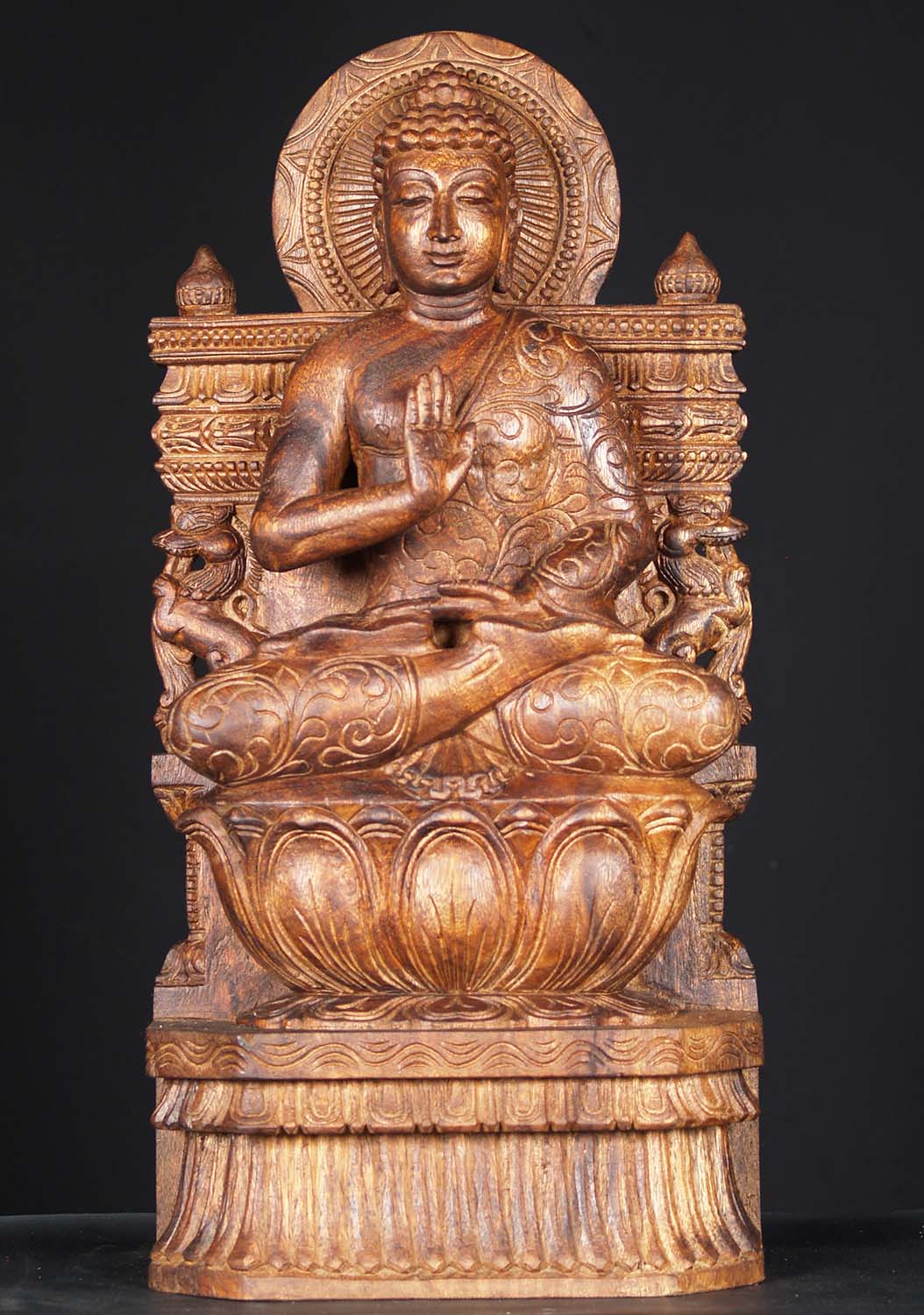 Wooden Abhaya Mudra Buddha Statue 24"