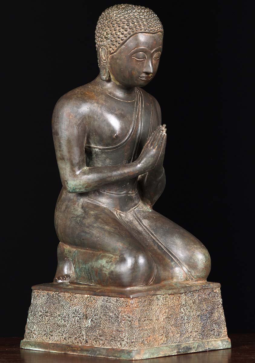 Kneeling Buddhist Thai Monk Statue 17"