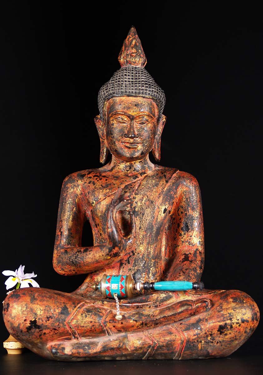 Wood Cambodian Teaching Buddha Statue 27"