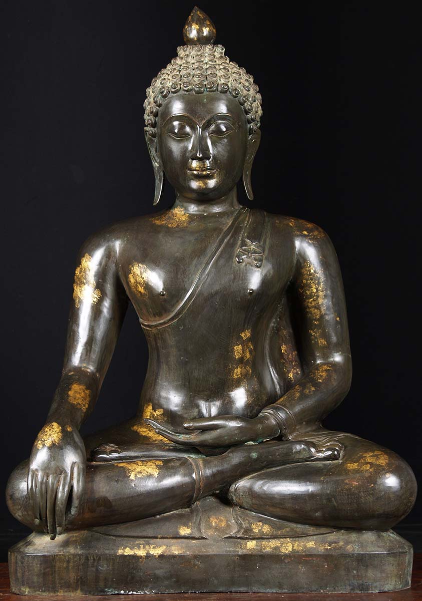 Brass Buddha Statue Large, 63 Cm Big Brass Earth Touching Buddha