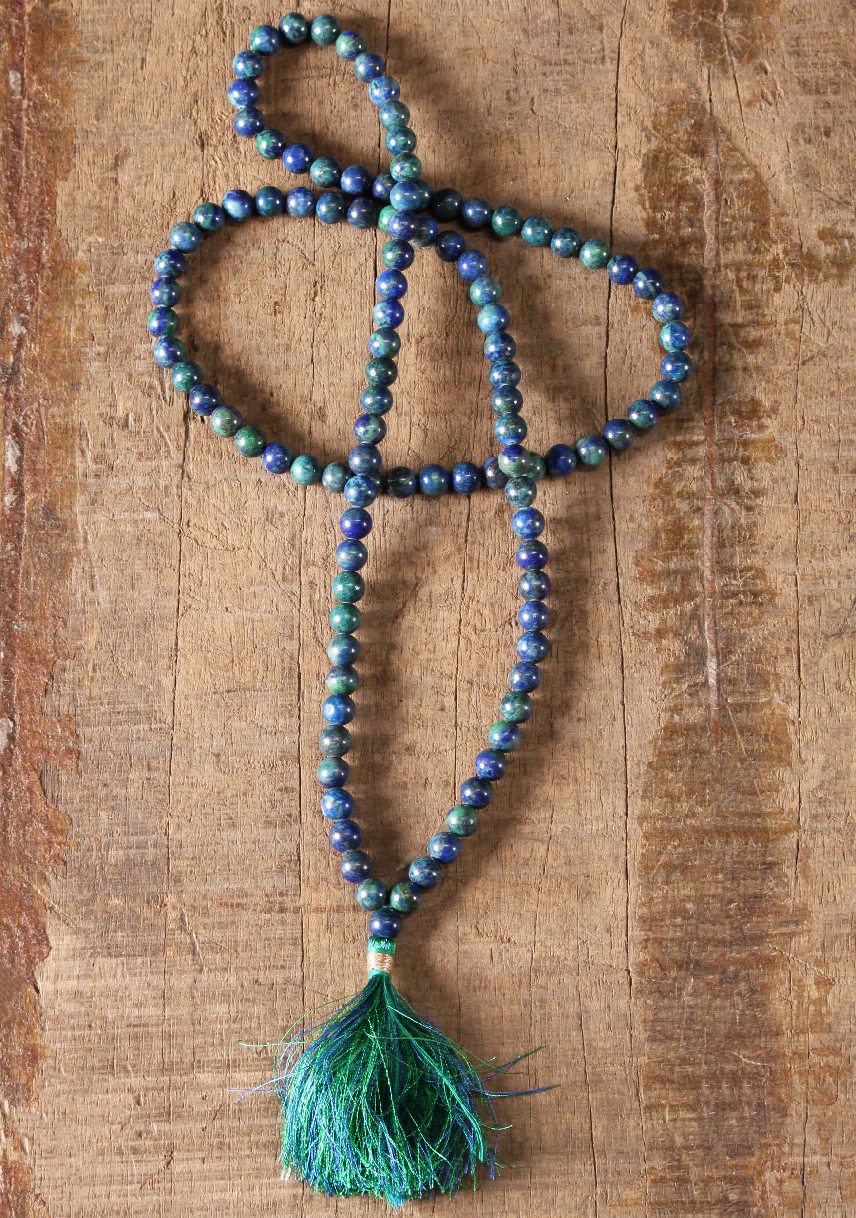 Beautiful Chrysocolla Crystal Semi Precious Stone Mala Prayer Beads Associated with Krishna