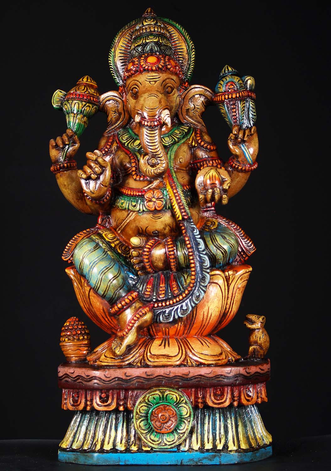 Wooden Seated Hindu Ganesha Statue 24"