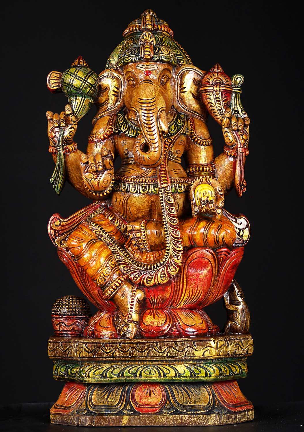 Wooden Seated Ganesh Statue 24"