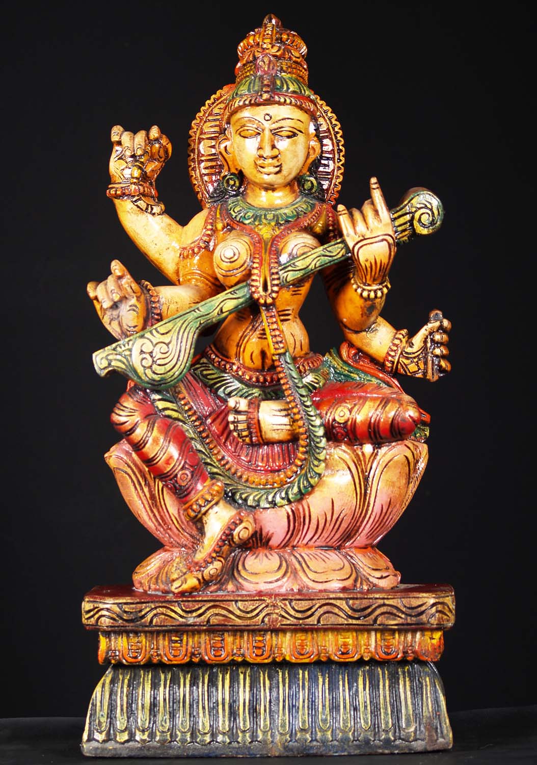 Wooden Veena Saraswati Statue 24"