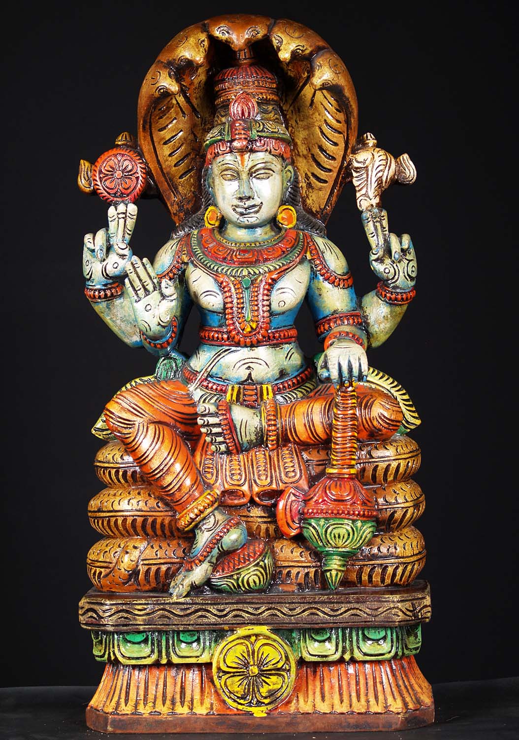 Wooden Adhi Sesha Vishnu Statue 24"