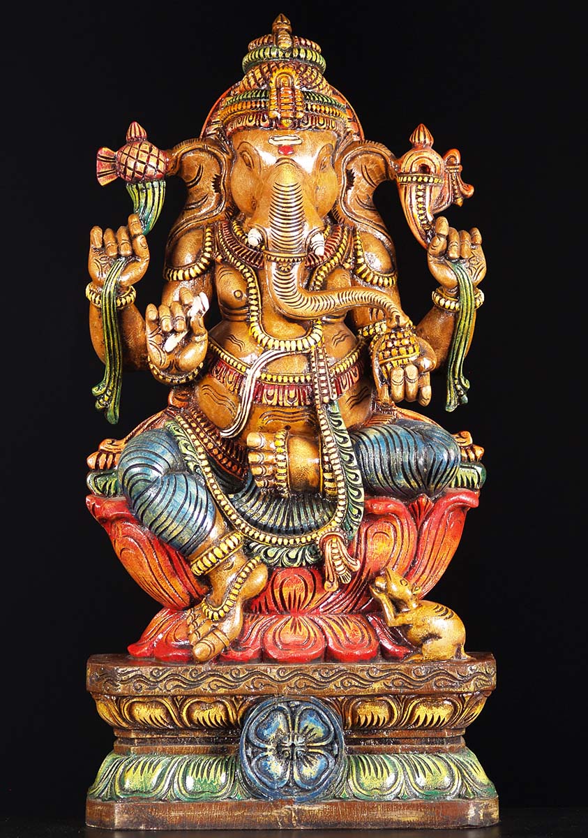 Wooden Colored Ganesh Statue 30"