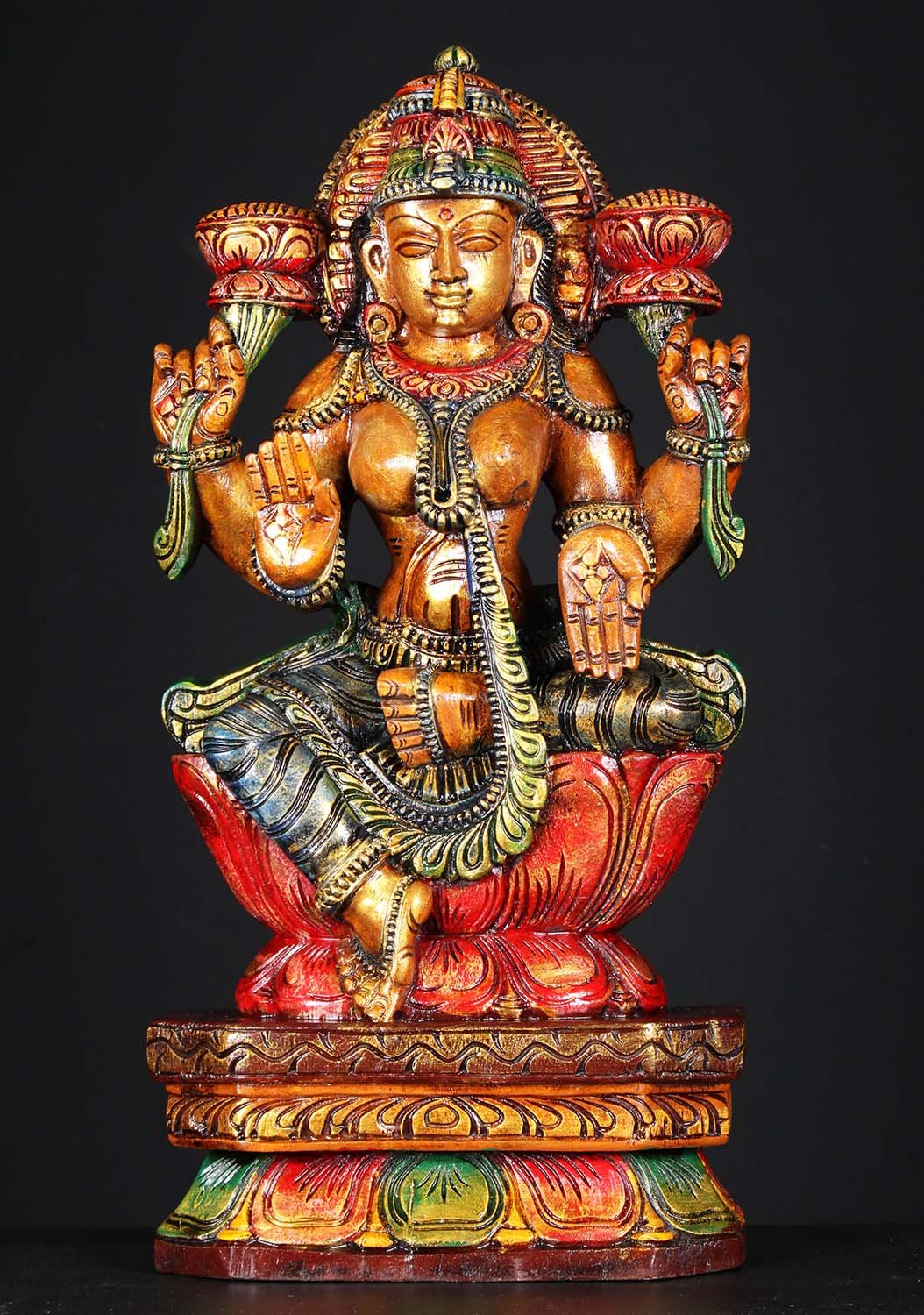 Wooden Lotus Lakshmi Statue 24"