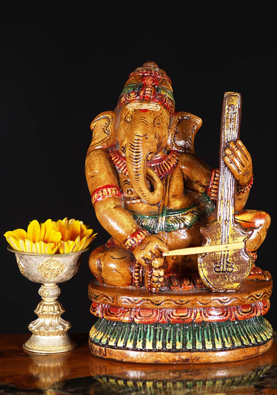 Wooden Musical Ganesh Playing Chello 12"