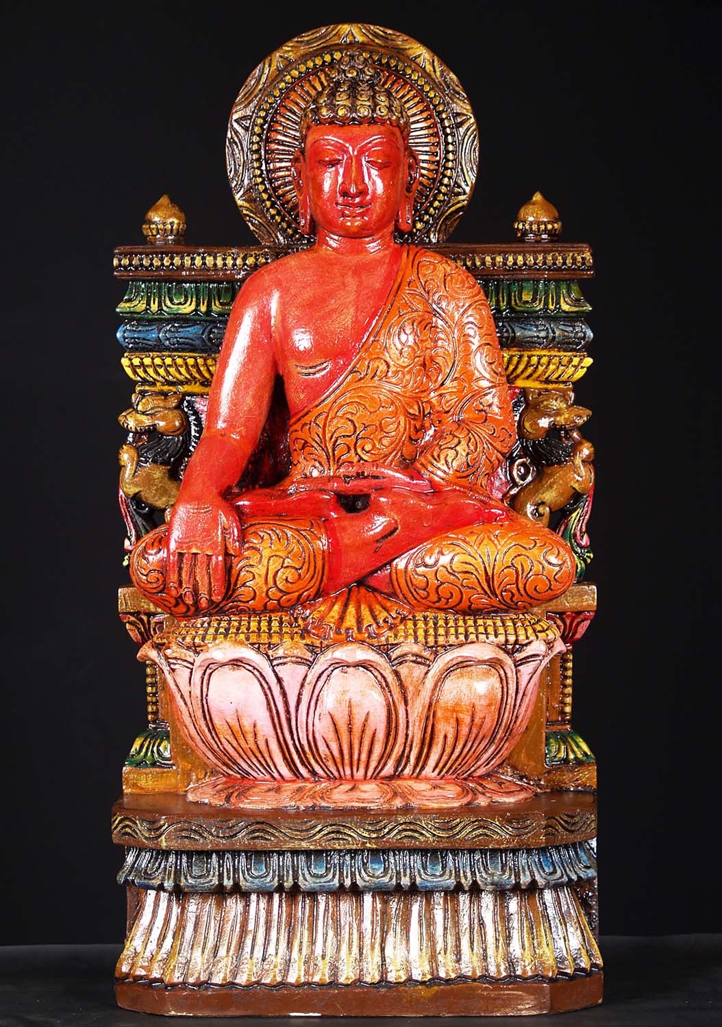 Wood Earth Touching Buddha Statue 24"