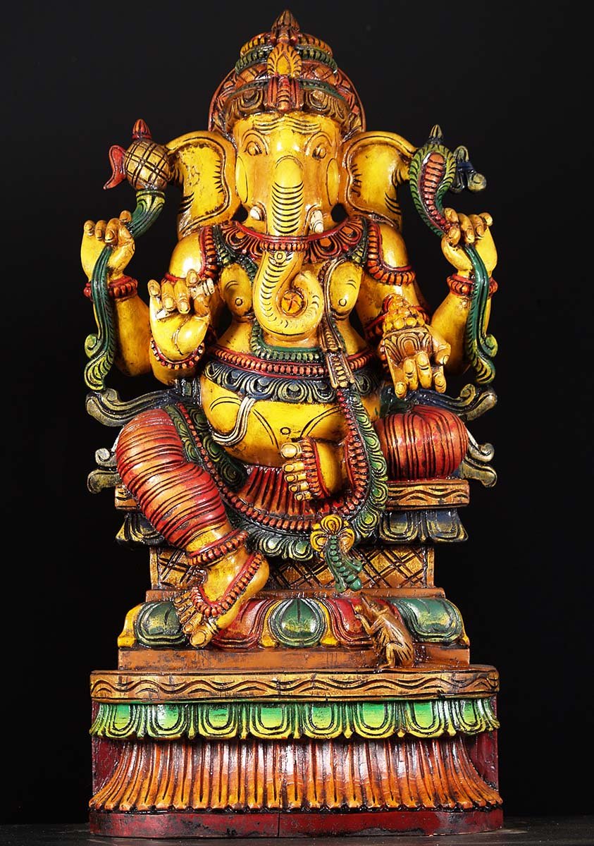 Colored Wooden Ganesha Statue 36"