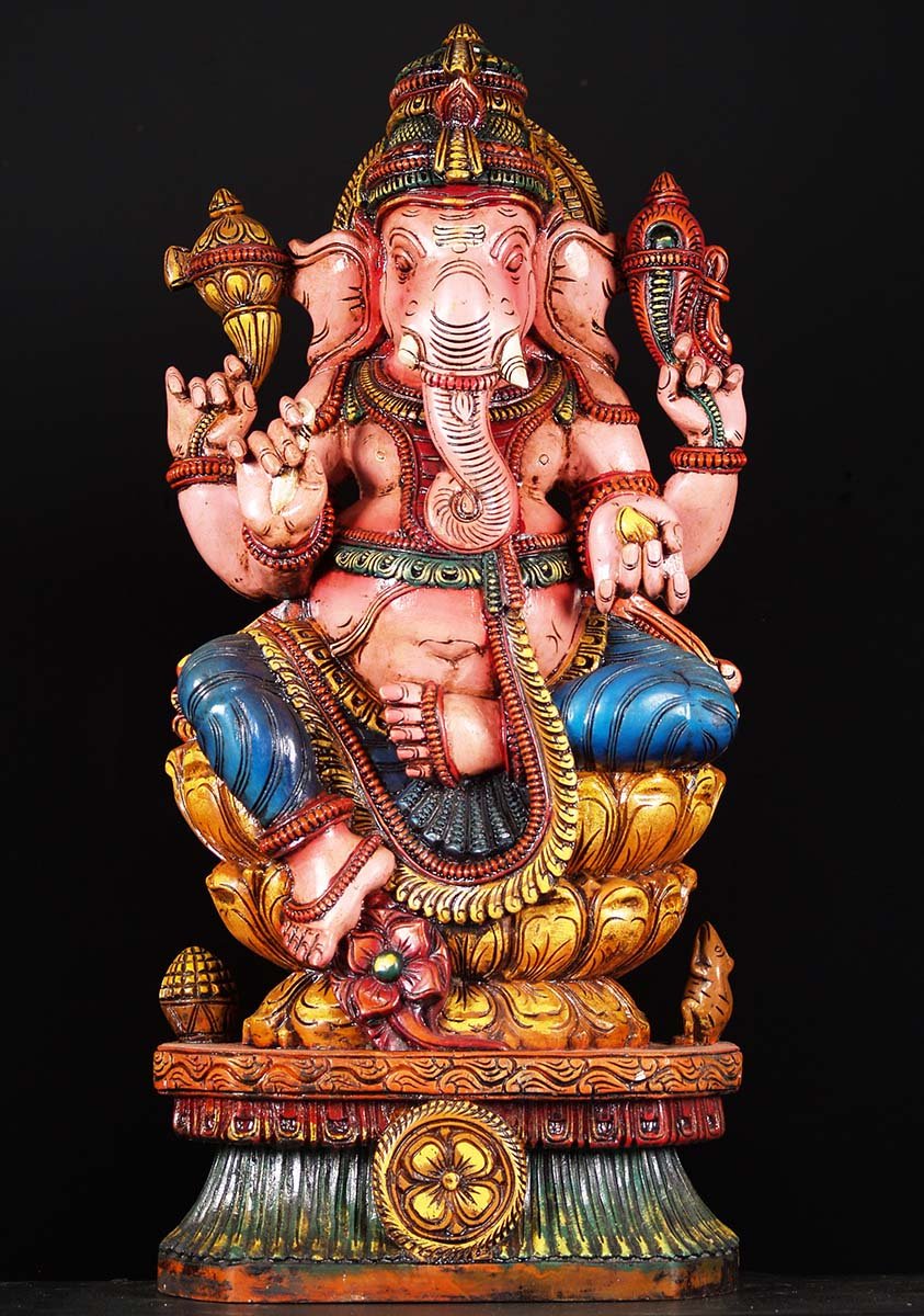 Colored Wooden Ganesha Statue 36"