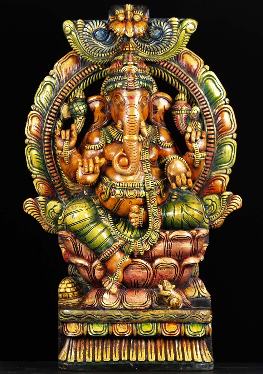 Colorful Wood Ganesh With Arch 36"