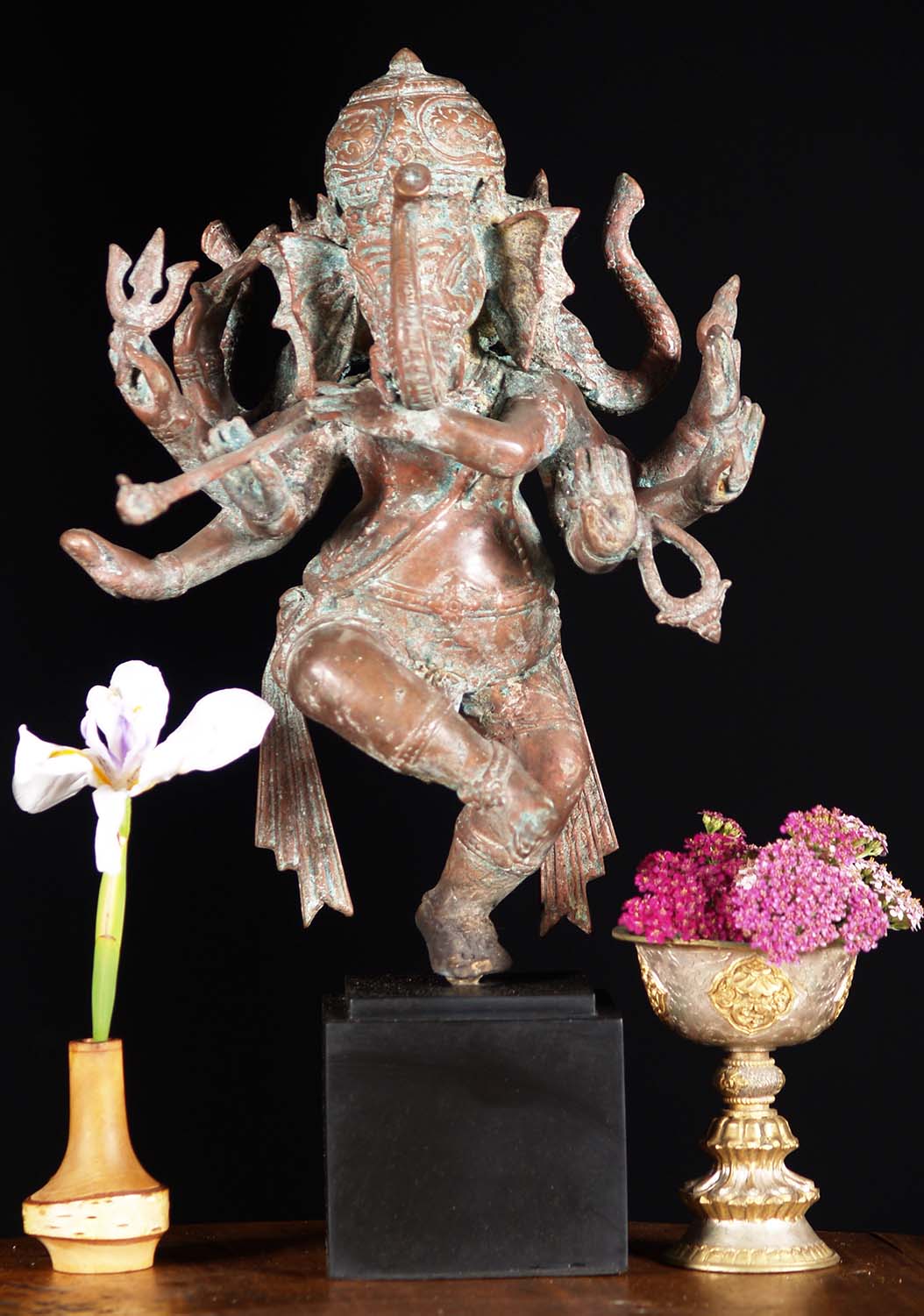 Brass Dancing 3 Headed Ganesh Statue 16"