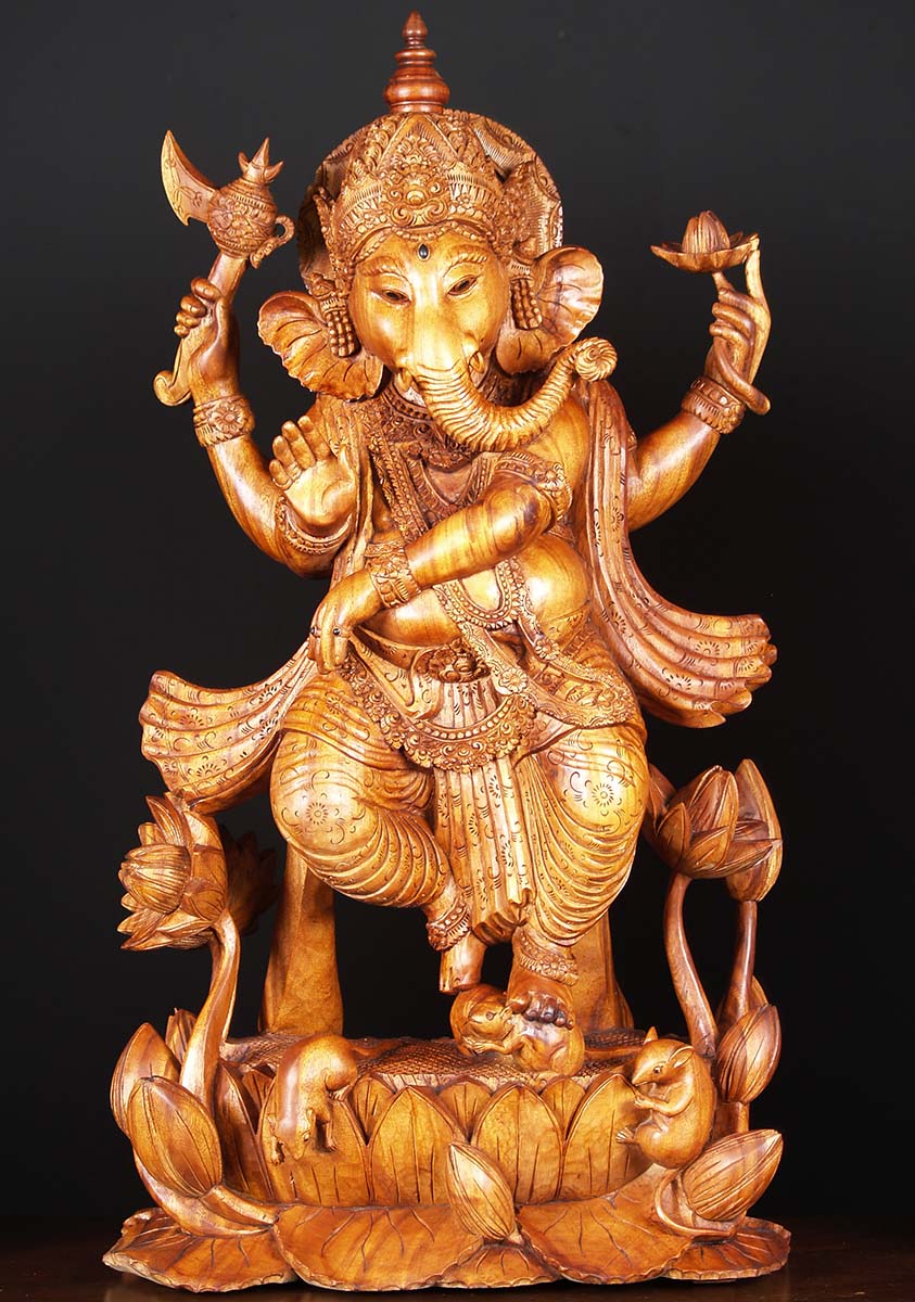 Dancing Bali Ganesha Statue with Rat 40"