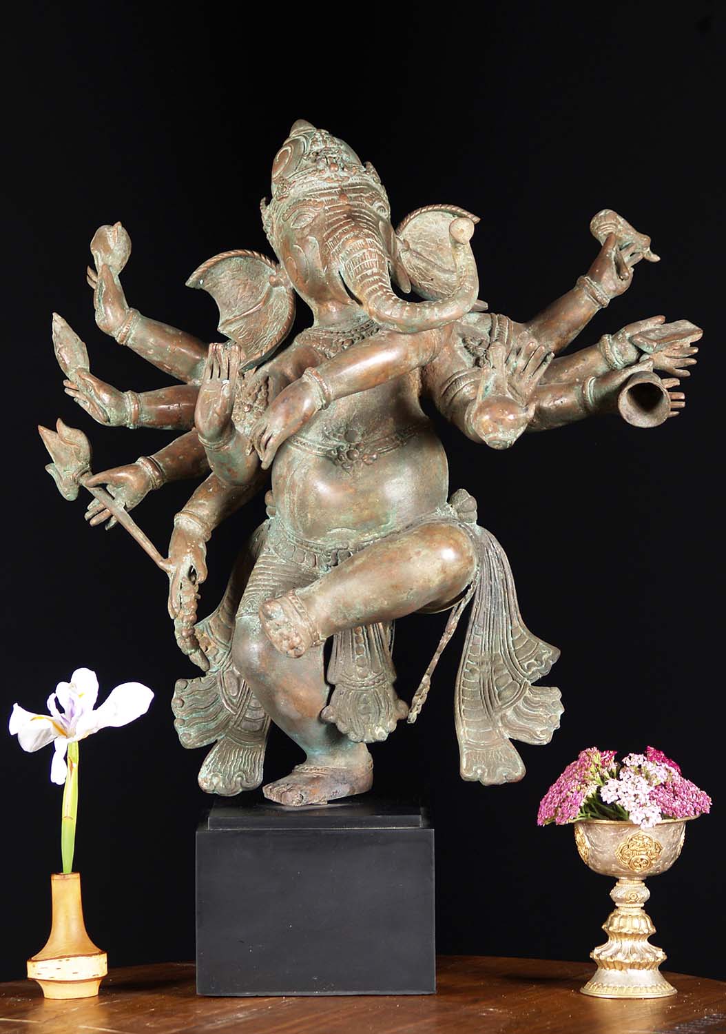 Brass Dancing Ganesh With 10 Arms 20"