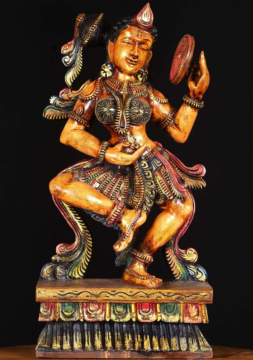 Wooden Dancing Devi Statue 23"