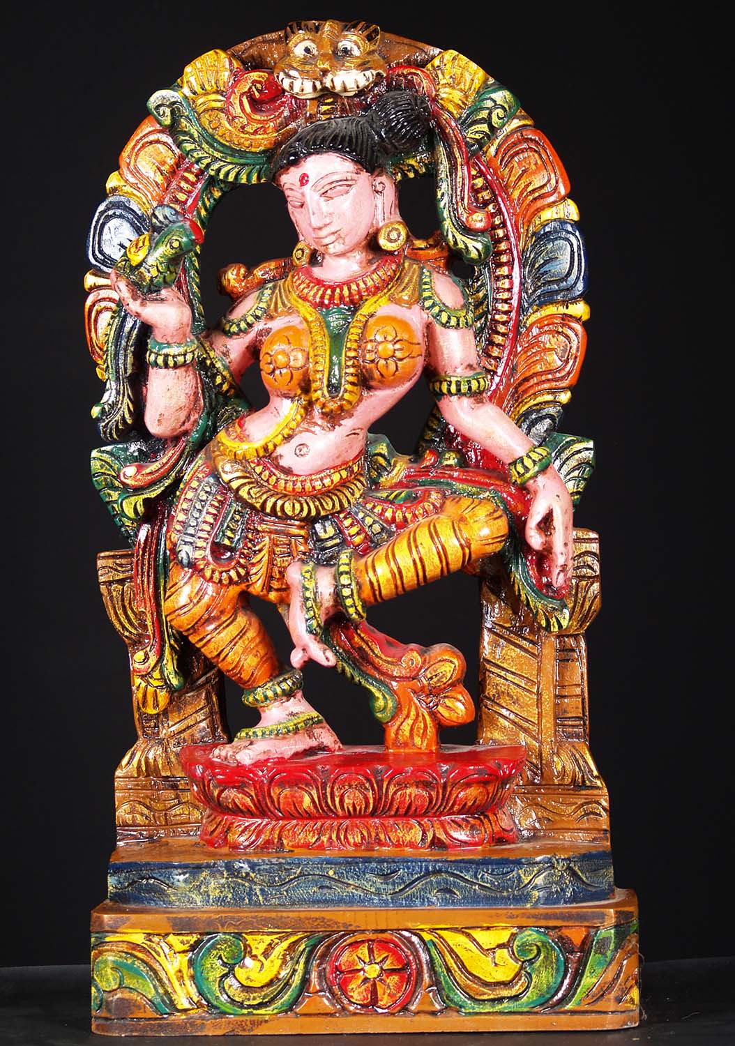 Wooden Dancing Devi Holding Parrot 24"