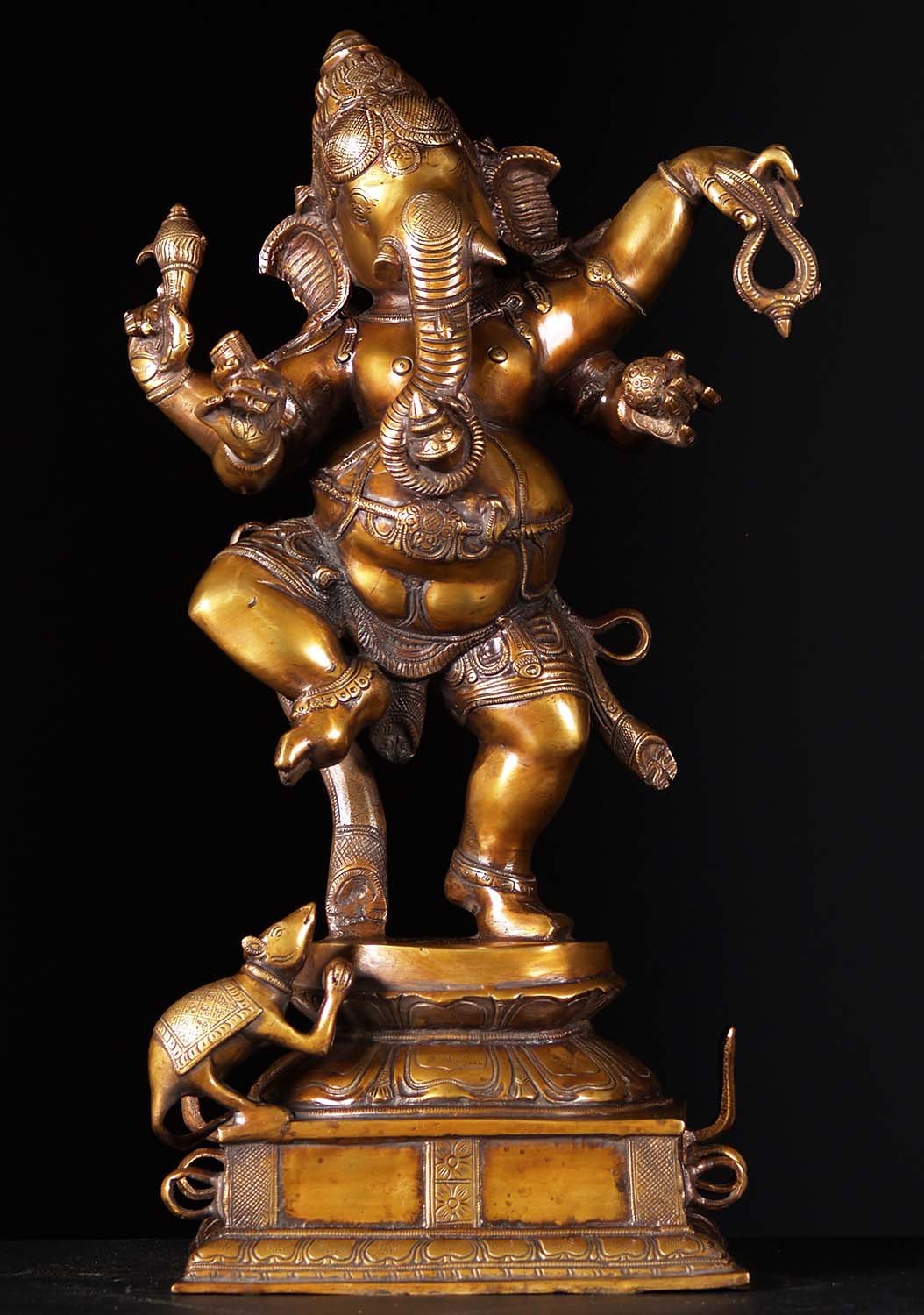 SOLD Brass Dancing Ganapathi Statue with Rat 23