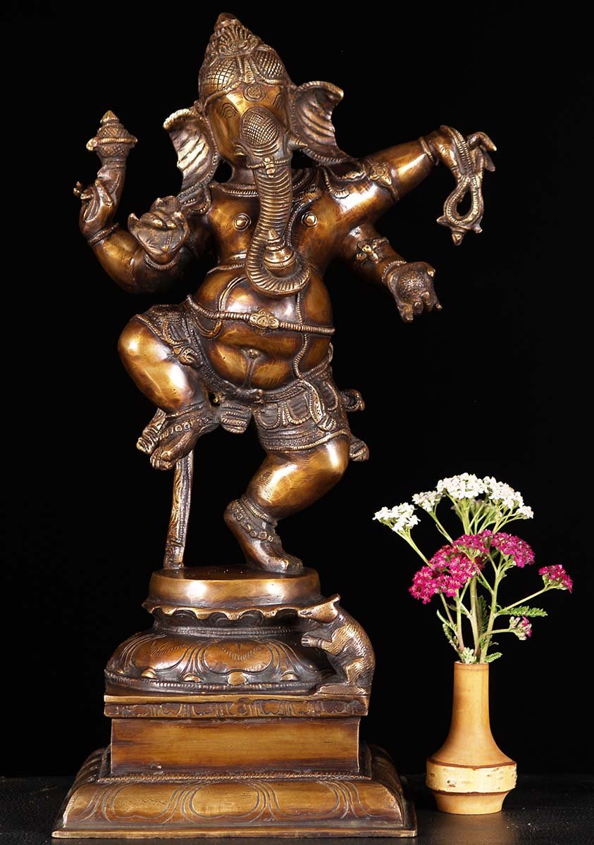 Brass Dancing Ganesha Statue 16"