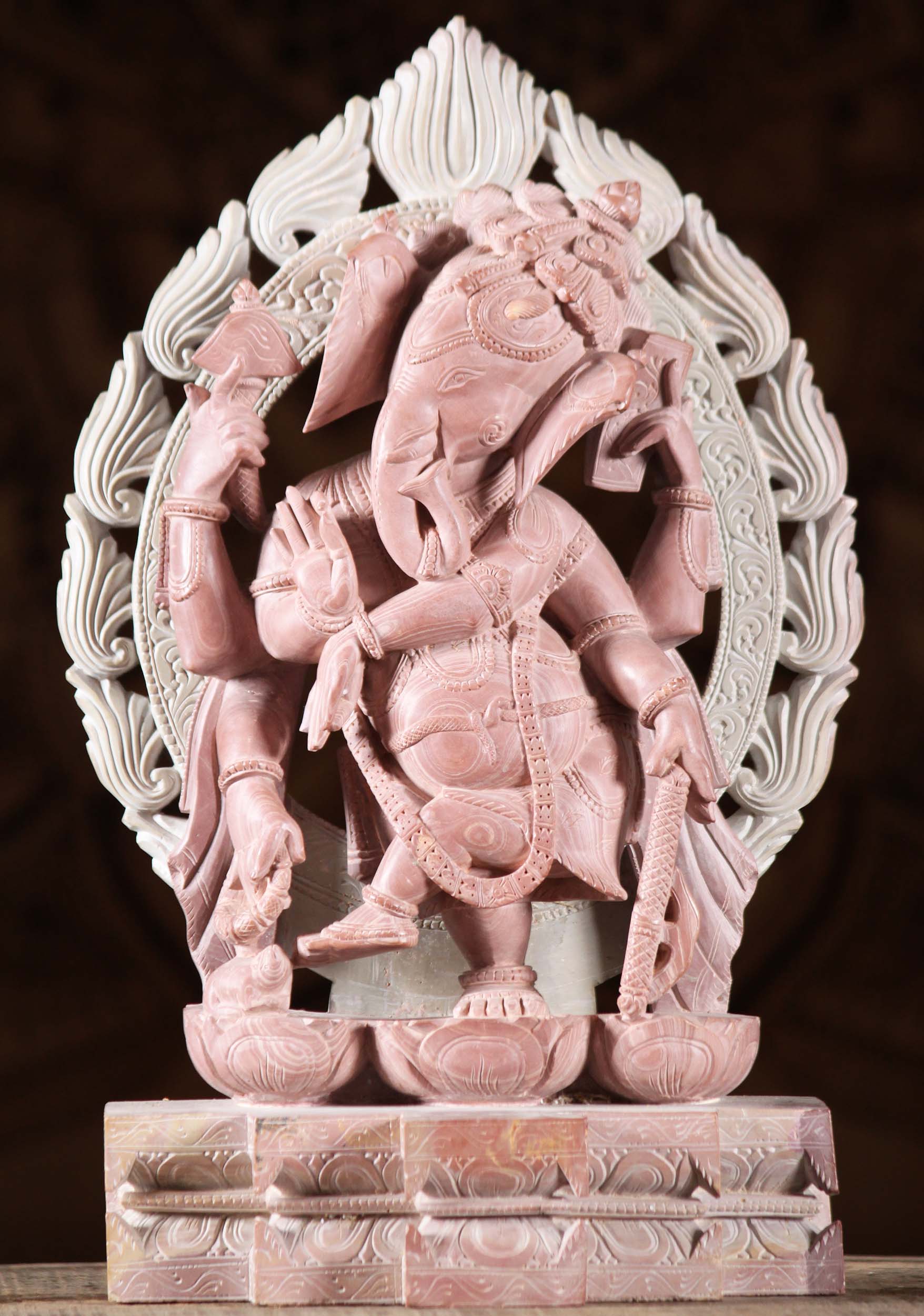 Marble Dancing Ganesh with Flaming Arch 14"