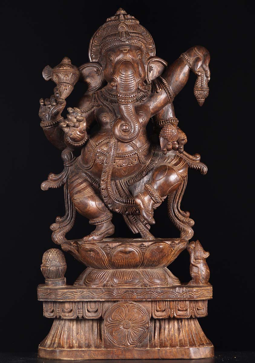 Wooden Dancing Ganesh Statue 30"