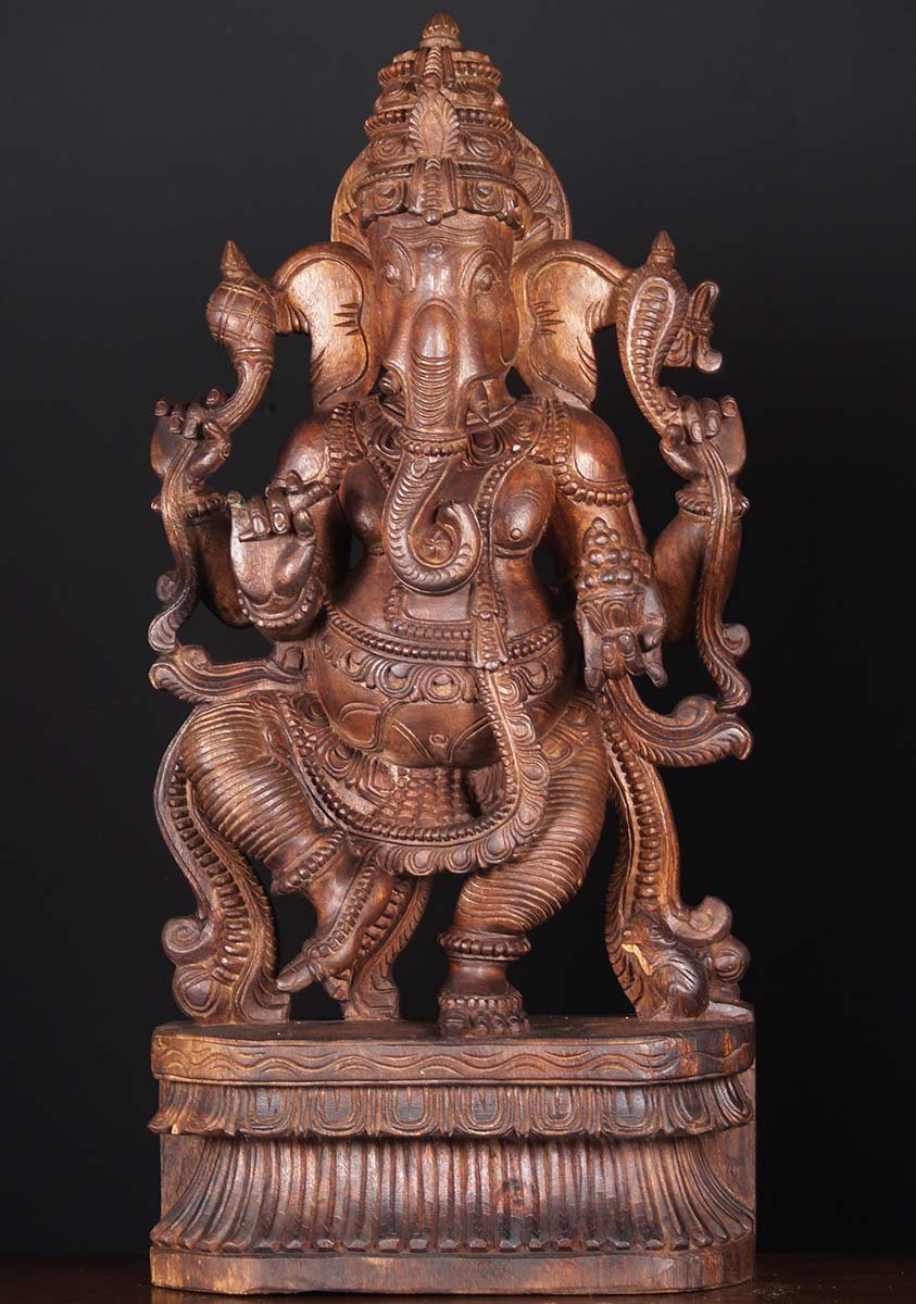 Wood Dancing Ganesh Statue 36"