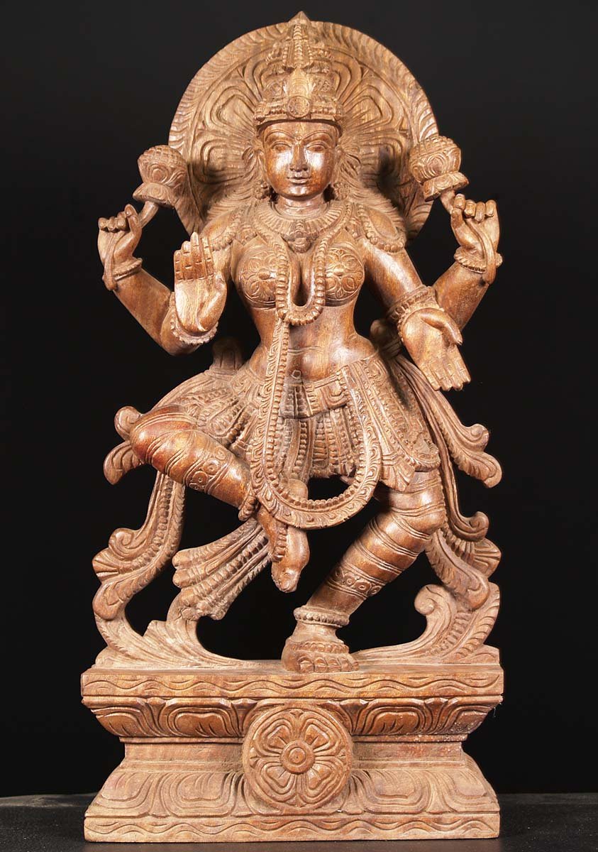 Wooden Dancing Lakshmi Statue 30"