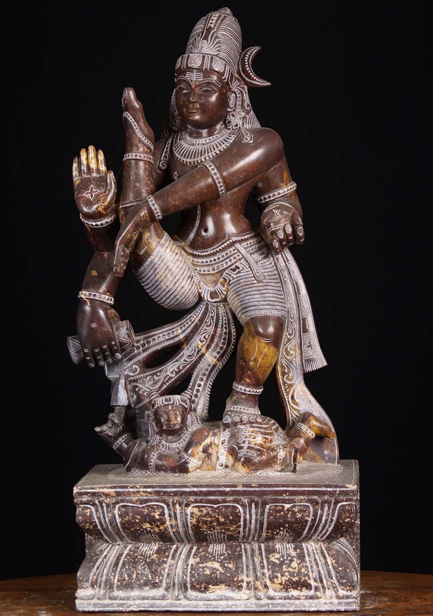 Black Marble Dancing Tandava Shiva Statue Hand Carved in South India from 1 Block of Marble 17"