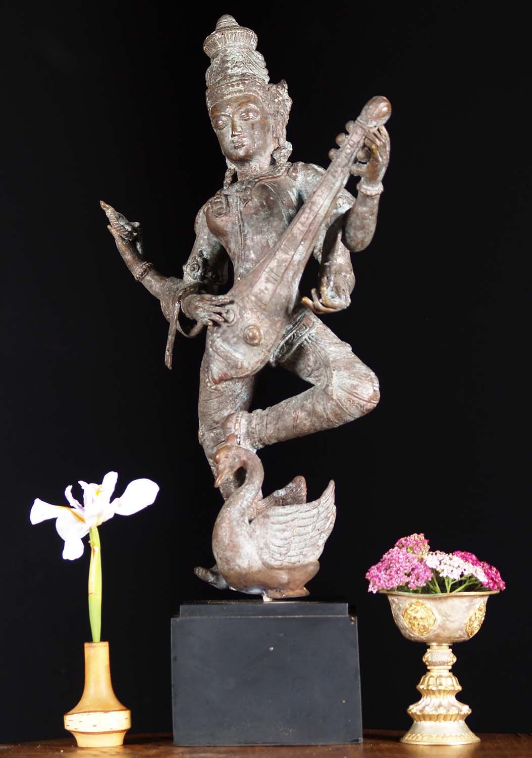 Brass Dancing Saraswati Swan Statue 23"