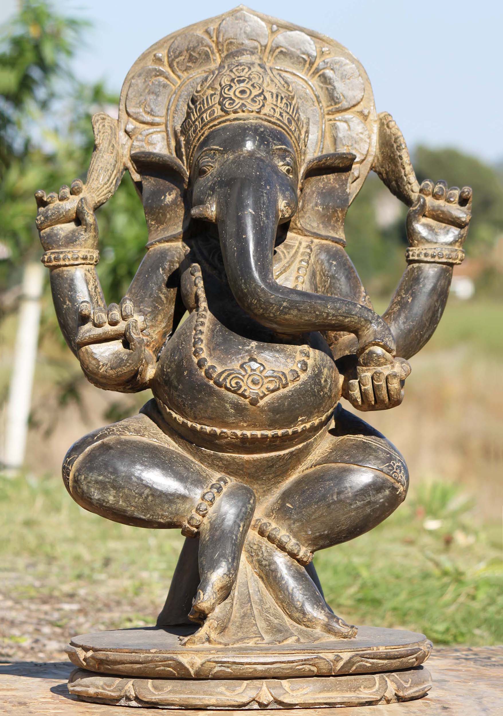 SOLD Stone Dancing Ganesha Statue Holding Tusk 29