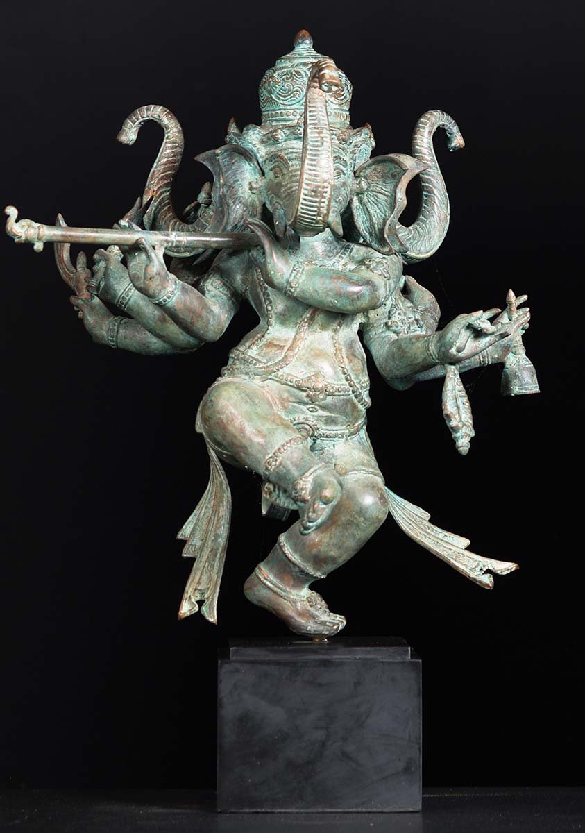 Dancing 3 Headed Ganesh Playing the Flute 21"