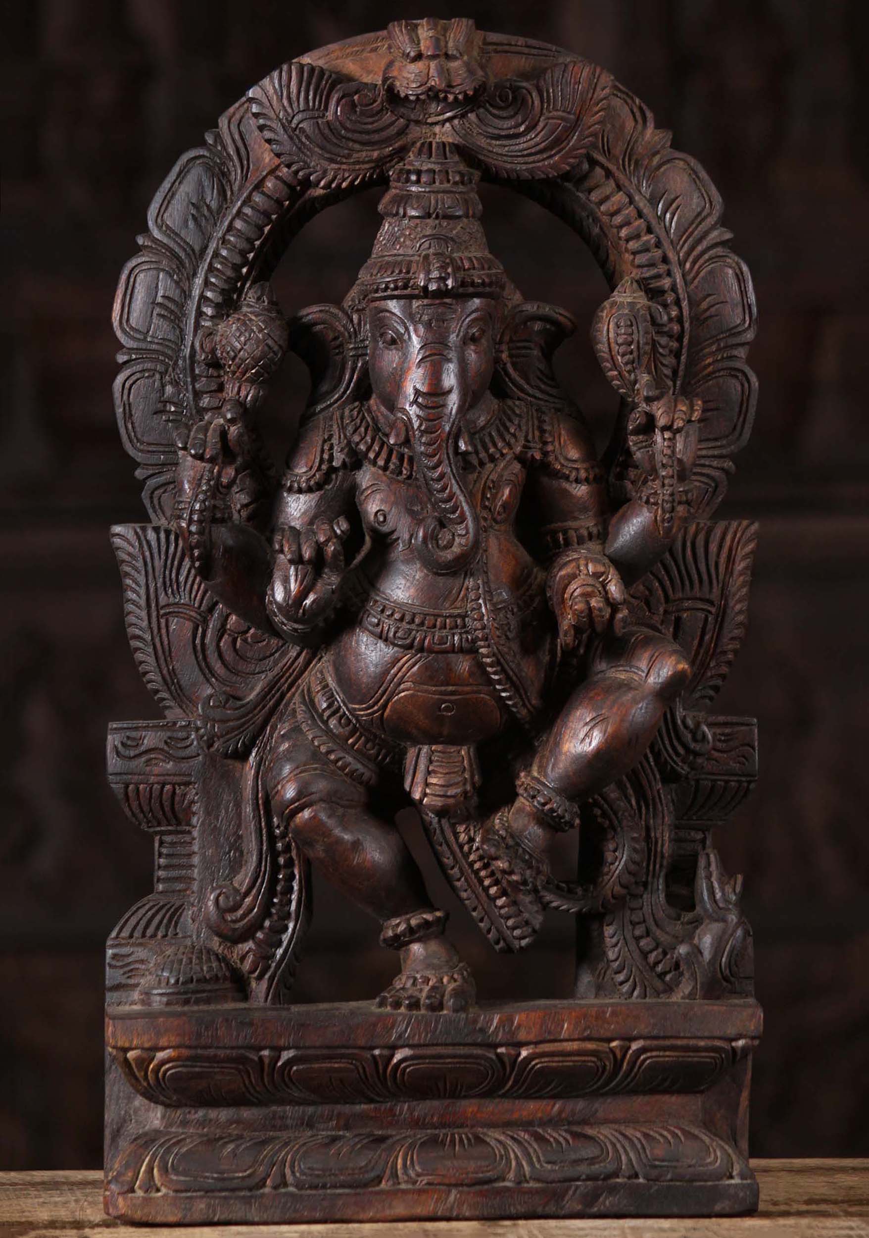 Wooden Dancing Ganesha Statue with Arch 18"