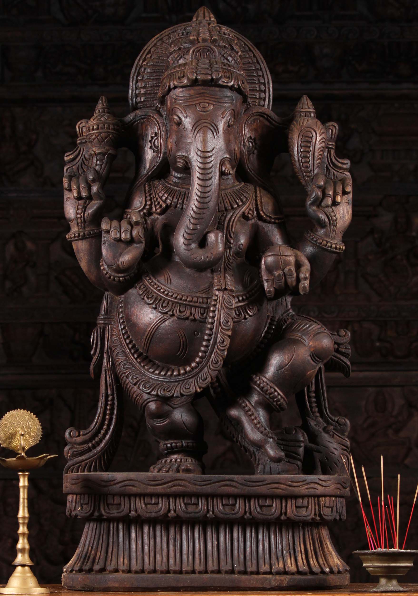 Wood Dancing Ganesh Carving 36"