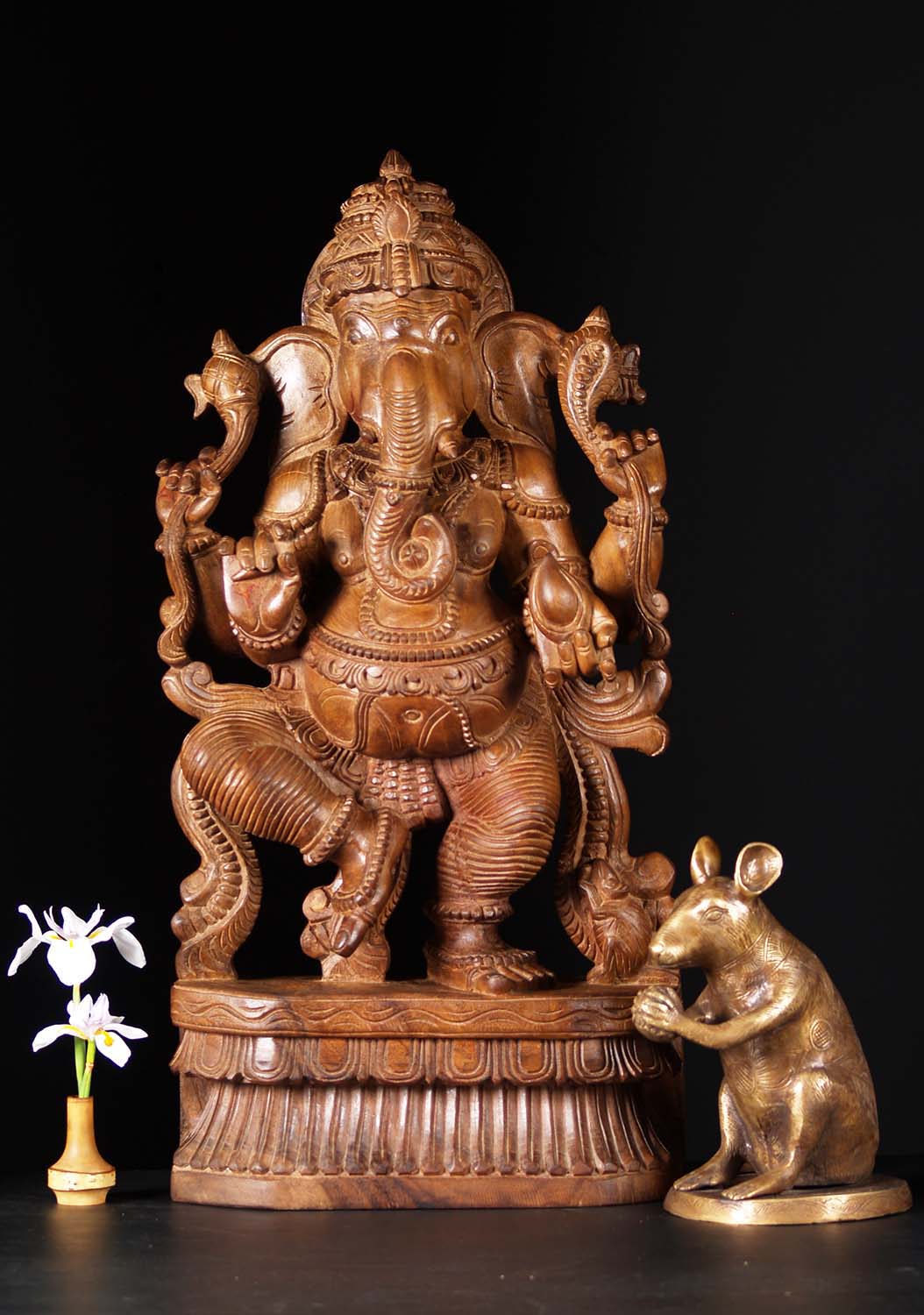 Wood Dancing Ganesh Sculpture 30"