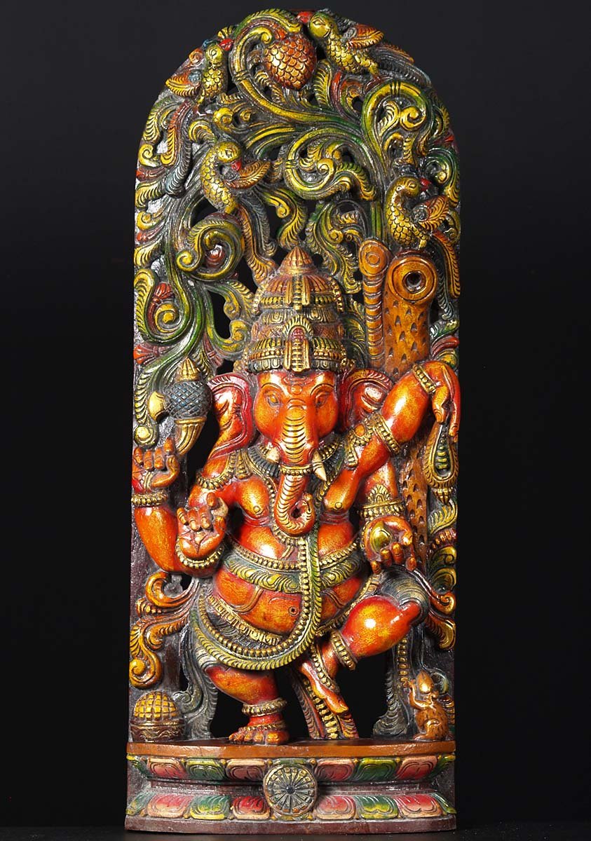 Dancing Wood Ganesh in Jungle 36"