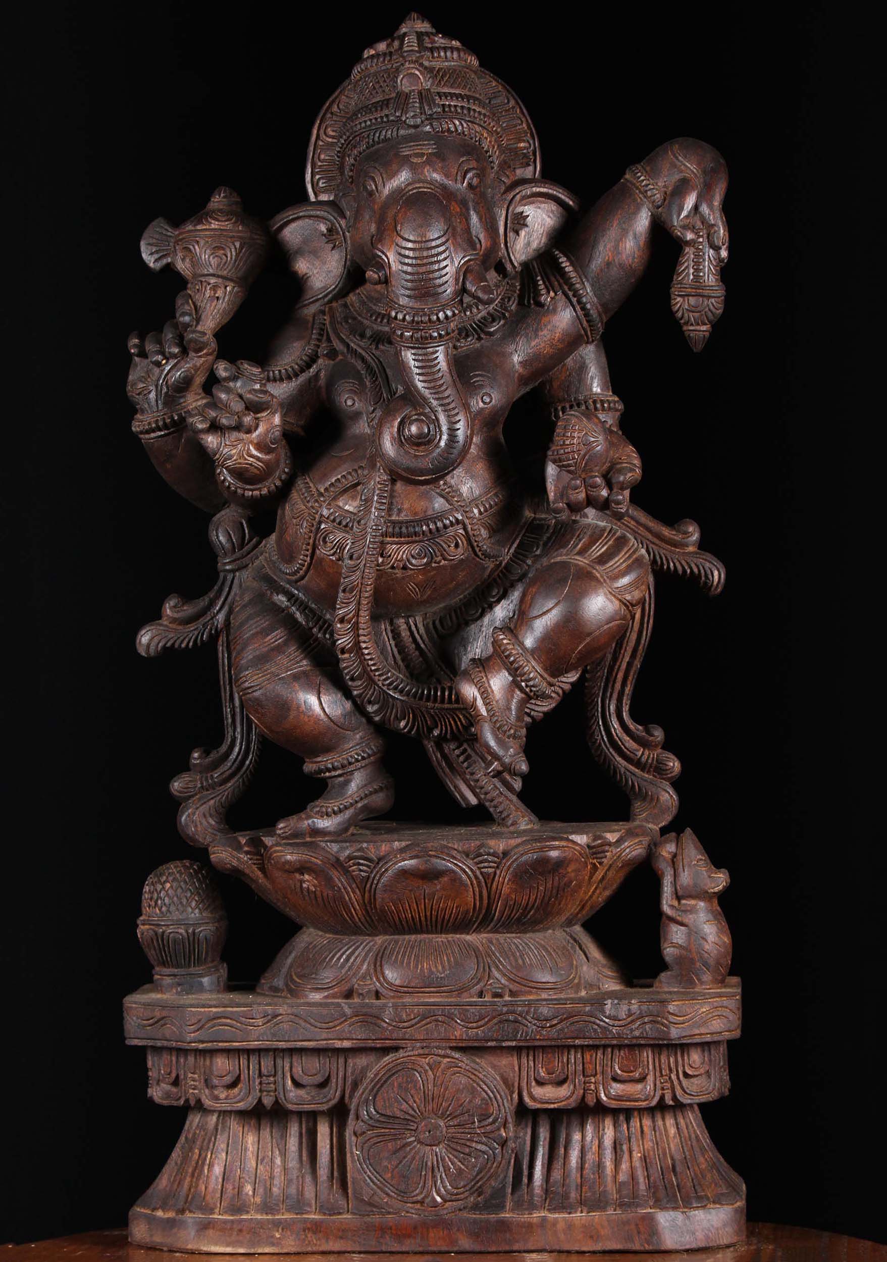 Wood Joyous Dancing Ganesha Statue 30"