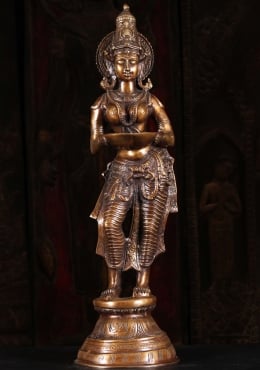 Brass Large Saraswati Statue Seated in Lalitasana on Large Lotus Base  Playing Veena 53