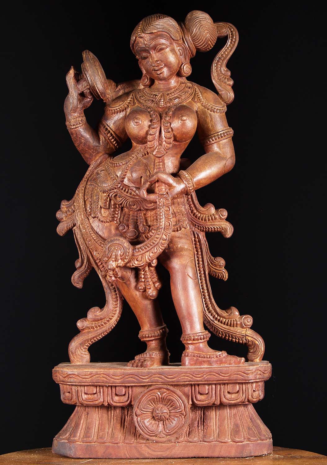 Wooden Mirror Devi Statue 30"