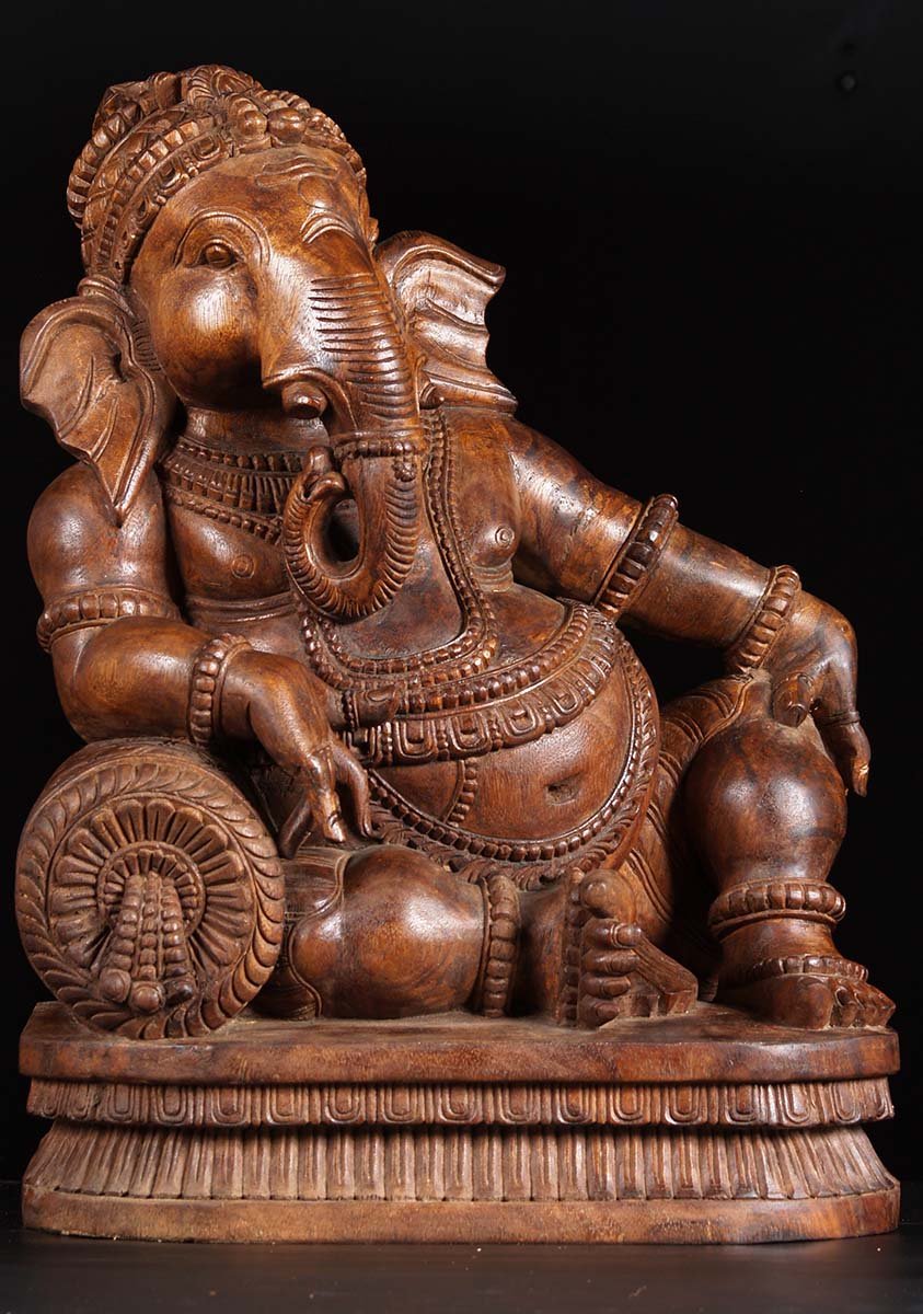 Wooden Dhindu Ganesh Statue 24"